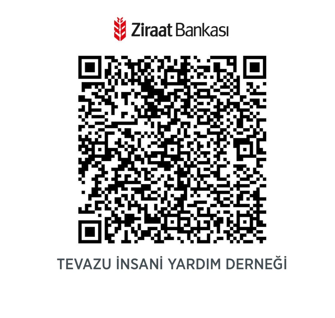 Tevazu İnsani Yardım Derneği Ziraat Bankası bağış QR kodu